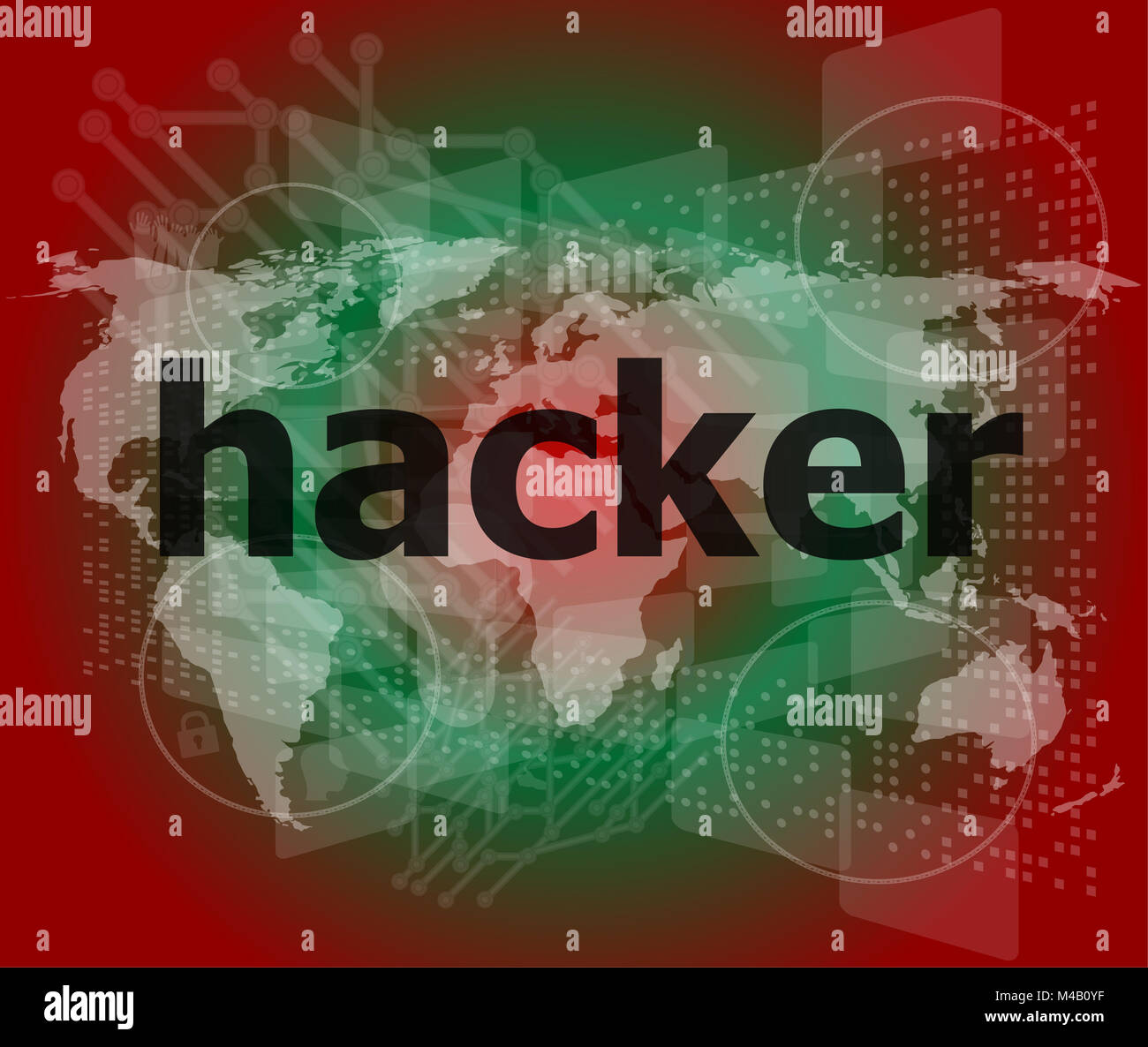 Il concetto di privacy: parole Hacker su sfondo digitale Foto Stock