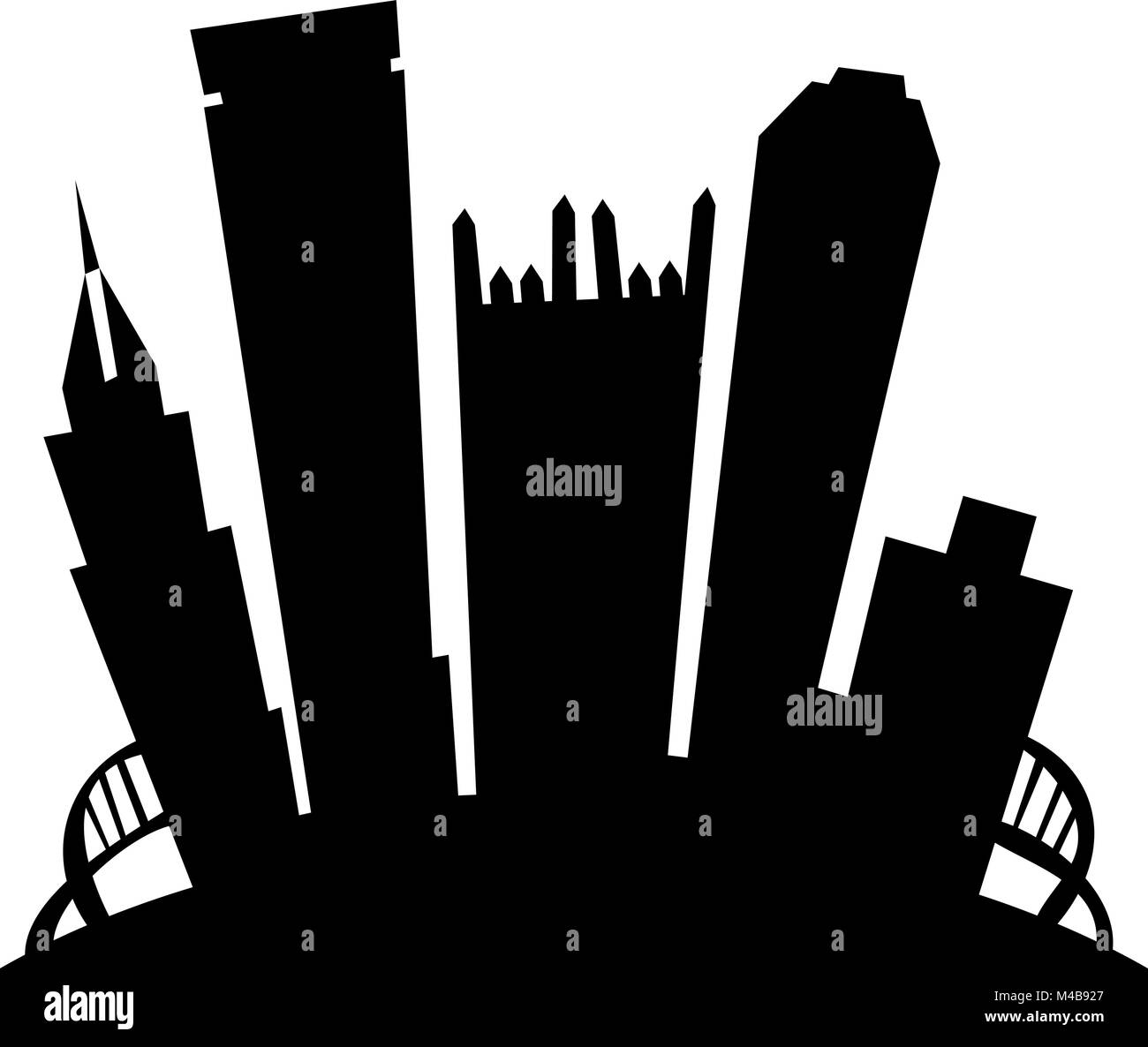 Cartoon silhouette skyline della città di Pittsburgh, Pennsylvania, USA. Illustrazione Vettoriale