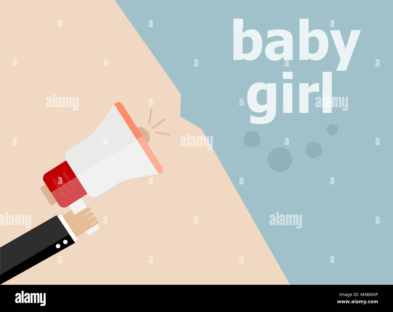 Baby girl. Mano azienda megafono e discorso bolla. Design piatto Foto Stock