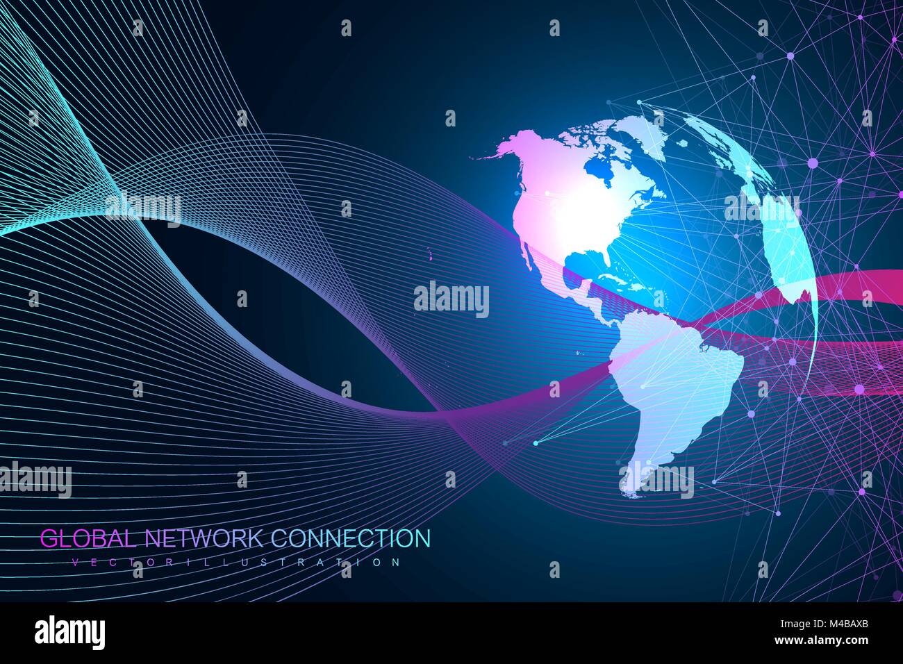 Mappa mondo point con tecnologia globale concetto di networking. Digital per la visualizzazione di dati. Plesso linee. Dati di grande comunicazione in background. Scientifica illustrazione vettoriale. Illustrazione Vettoriale