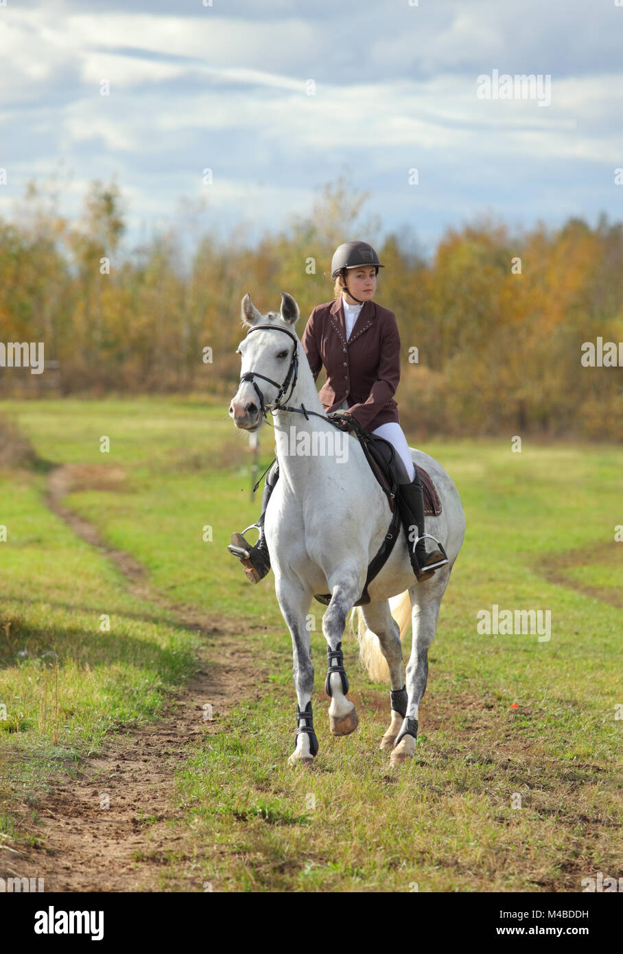 Ragazza di equitazione in lingua inglese abbigliamento equitazione