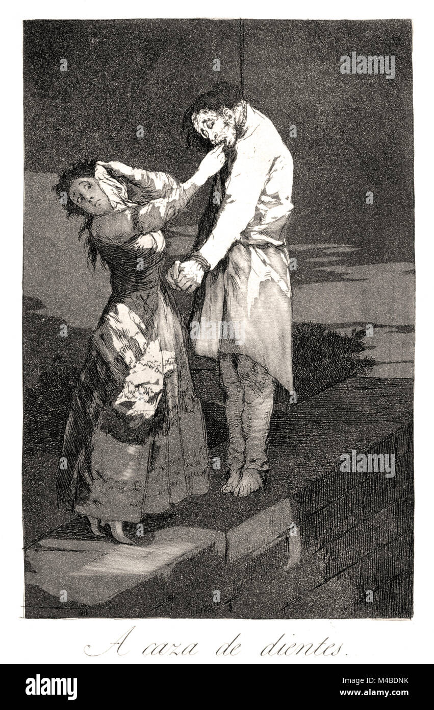 Francisco de Goya - Fuori a caccia di denti1799. La piastra 12 di Los caprichos. Foto Stock