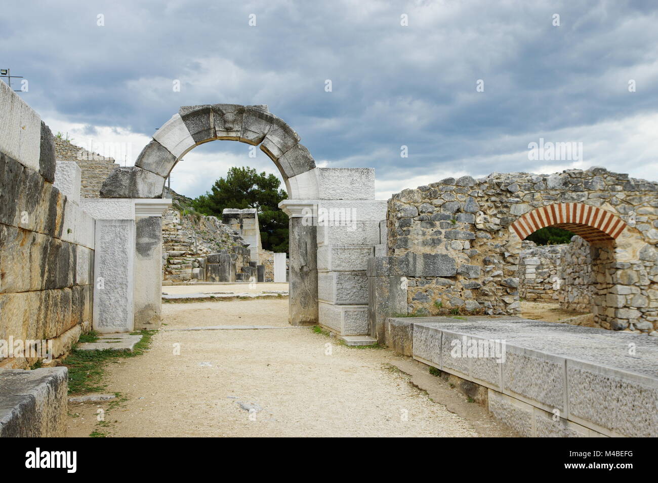 TRuins dell antica Filippi. La città fondata nel IV secolo A.C. da Filippo II di Macedon, poi la colonia romana. La prima comunità cristiana Foto Stock