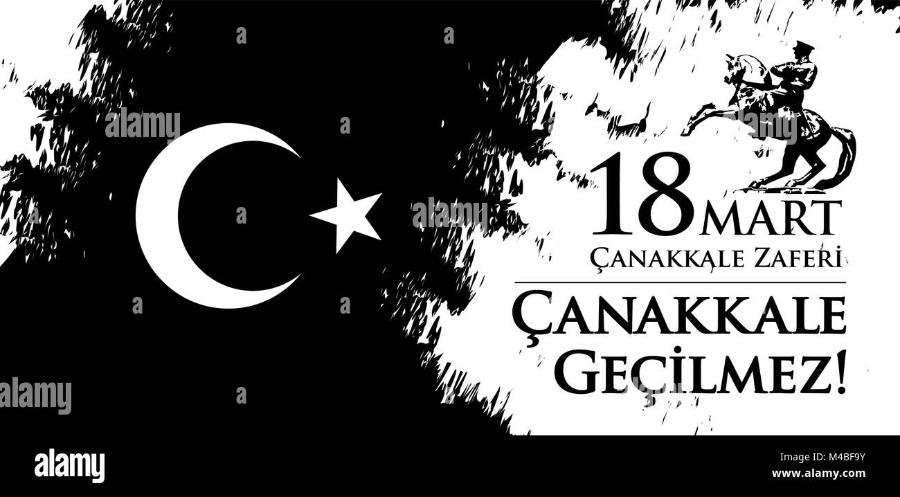 Canakkale zaferi 18 Mart. Traduzione: bagno turco festa nazionale di Marzo 18, 1915 il giorno degli Ottomani vittoria Canakkale vittoria. Illustrazione Vettoriale