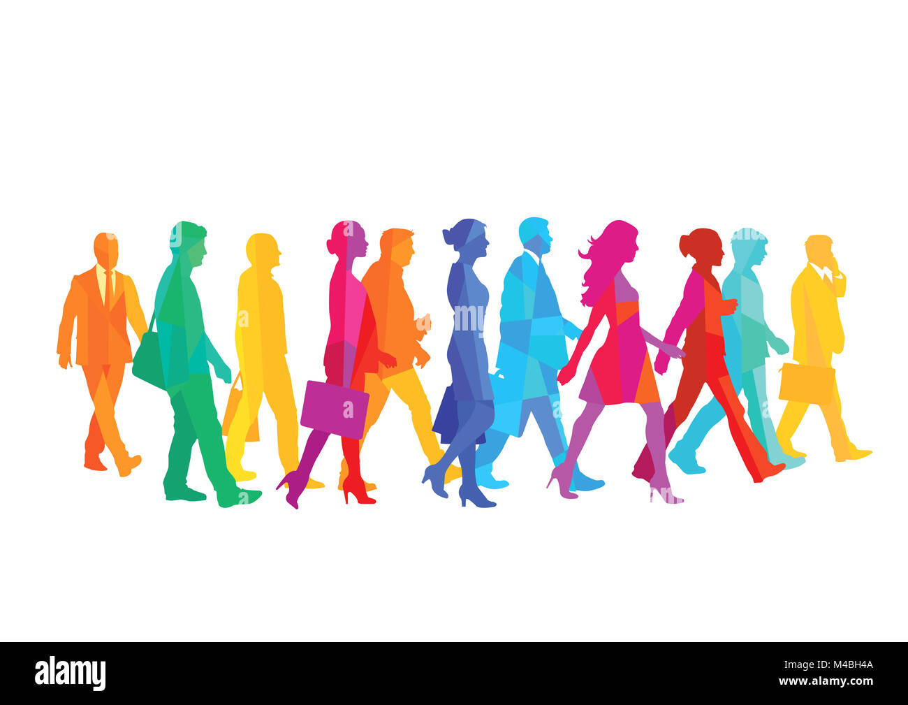 Un gruppo di persone che camminano nella città. illustrazione Foto Stock