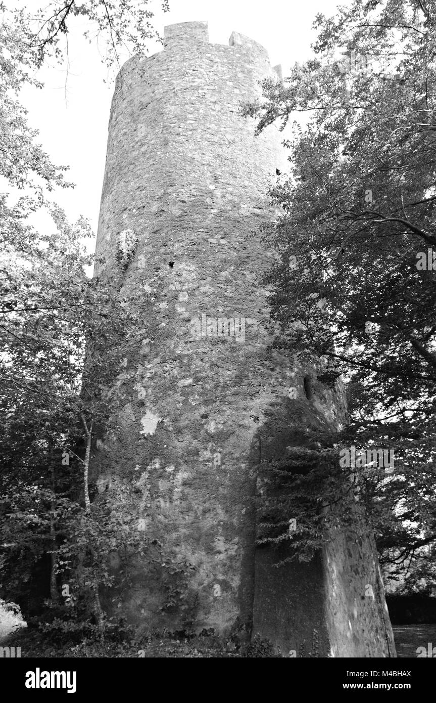 Il castello di Torre Zähringen Gundelfingen-Freiburg Germania nero-bianco Foto Stock