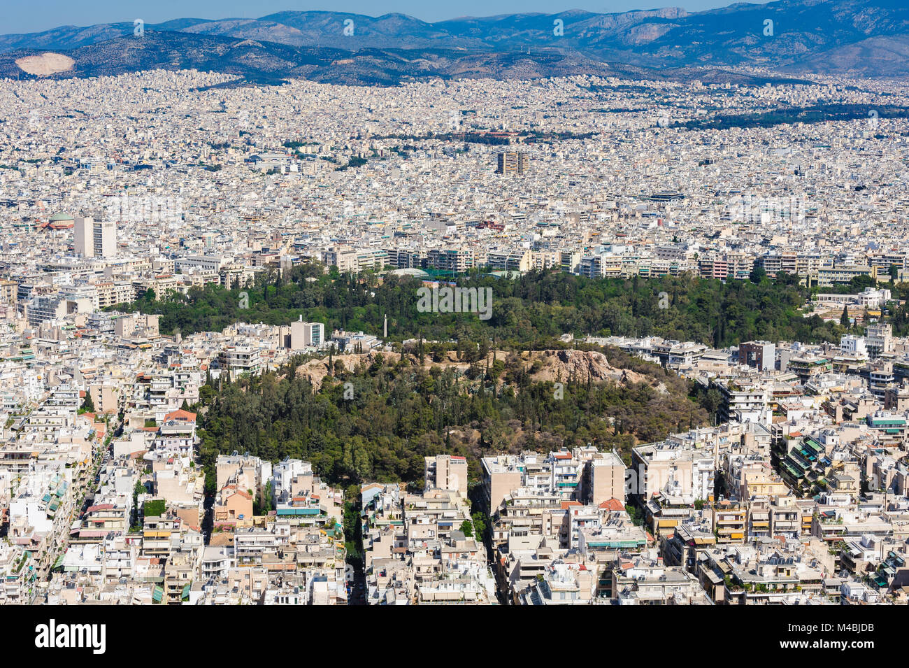 Atene moderna shot dalla collina di Lycabettus Foto Stock