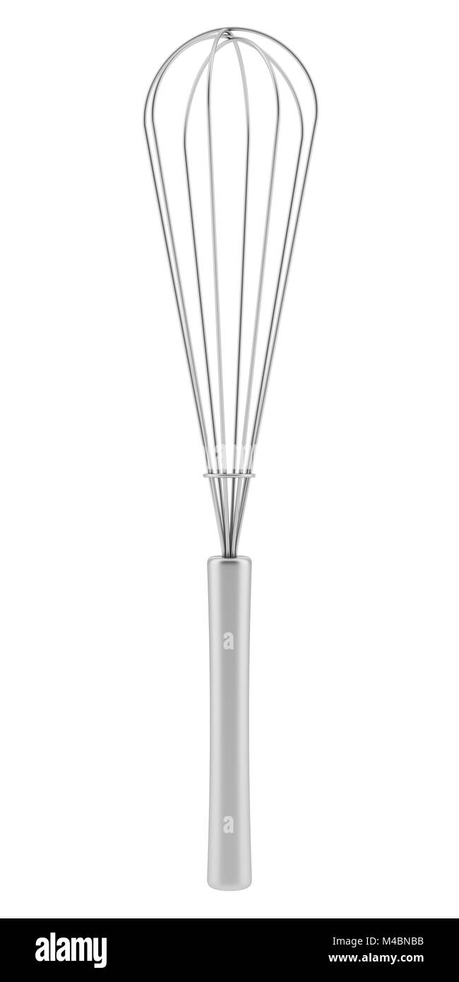 Mescolare con una frusta metallica isolata su sfondo bianco Foto Stock