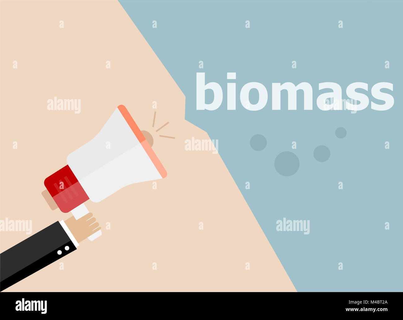 La biomassa. Mano che tiene un megafono. stile piatto Foto Stock