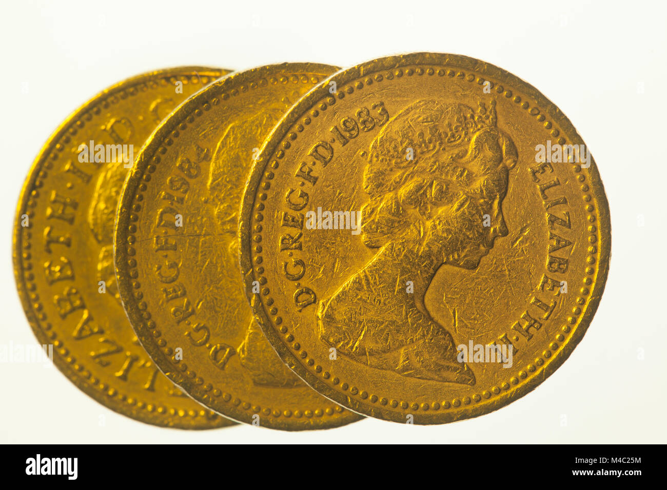 Tre una libbra di monete Foto Stock