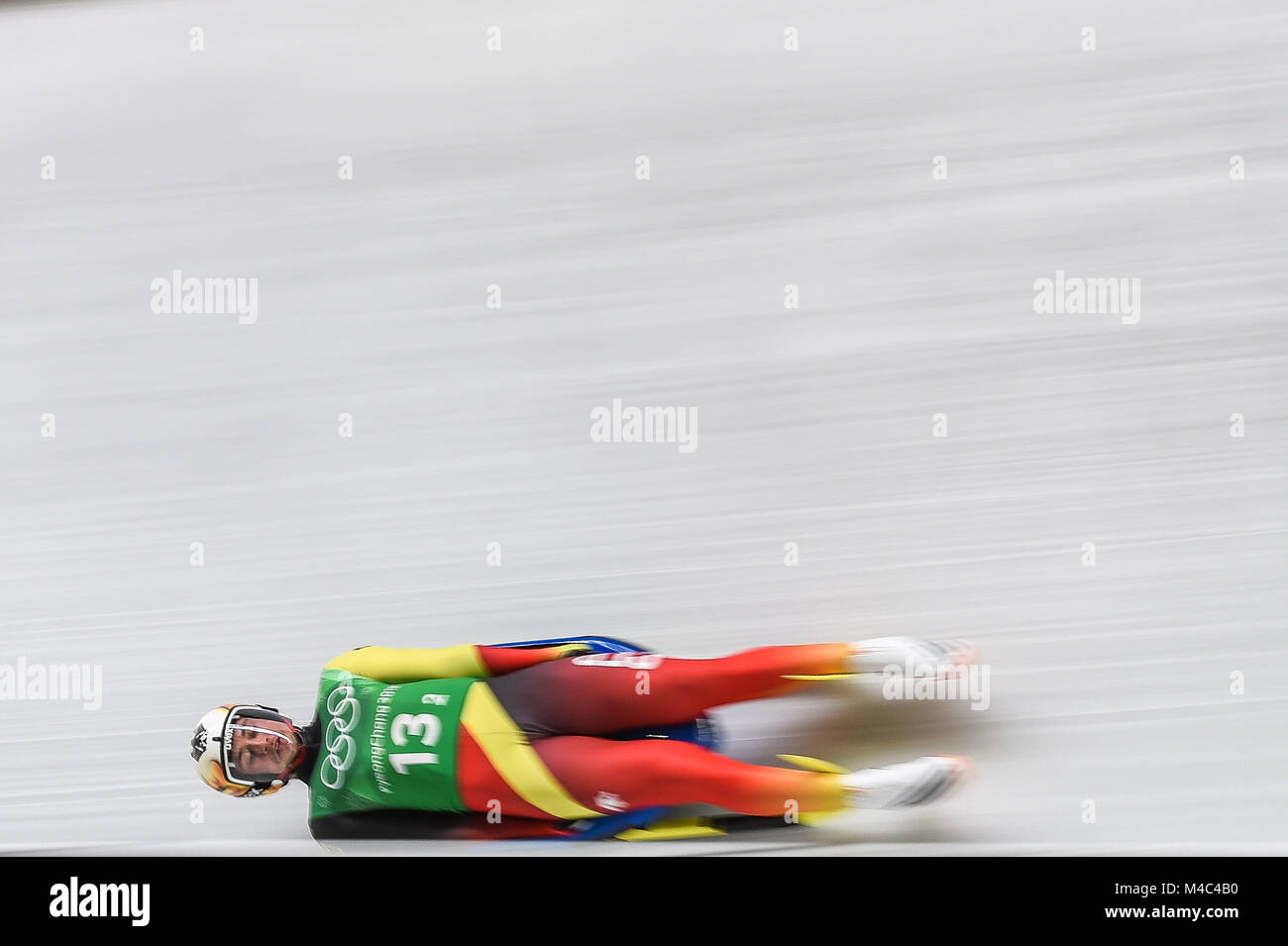 Pyeongchang, Corea del Sud. 15 Feb, 2018. Johannes Ludwig di Â Germania concorrenti nel team di slittino Staffetta presso Olympic Centro di scorrimento a Pyeongchang, Corea del Sud. Ulrik Pedersen/CSM/Alamy Live News Foto Stock