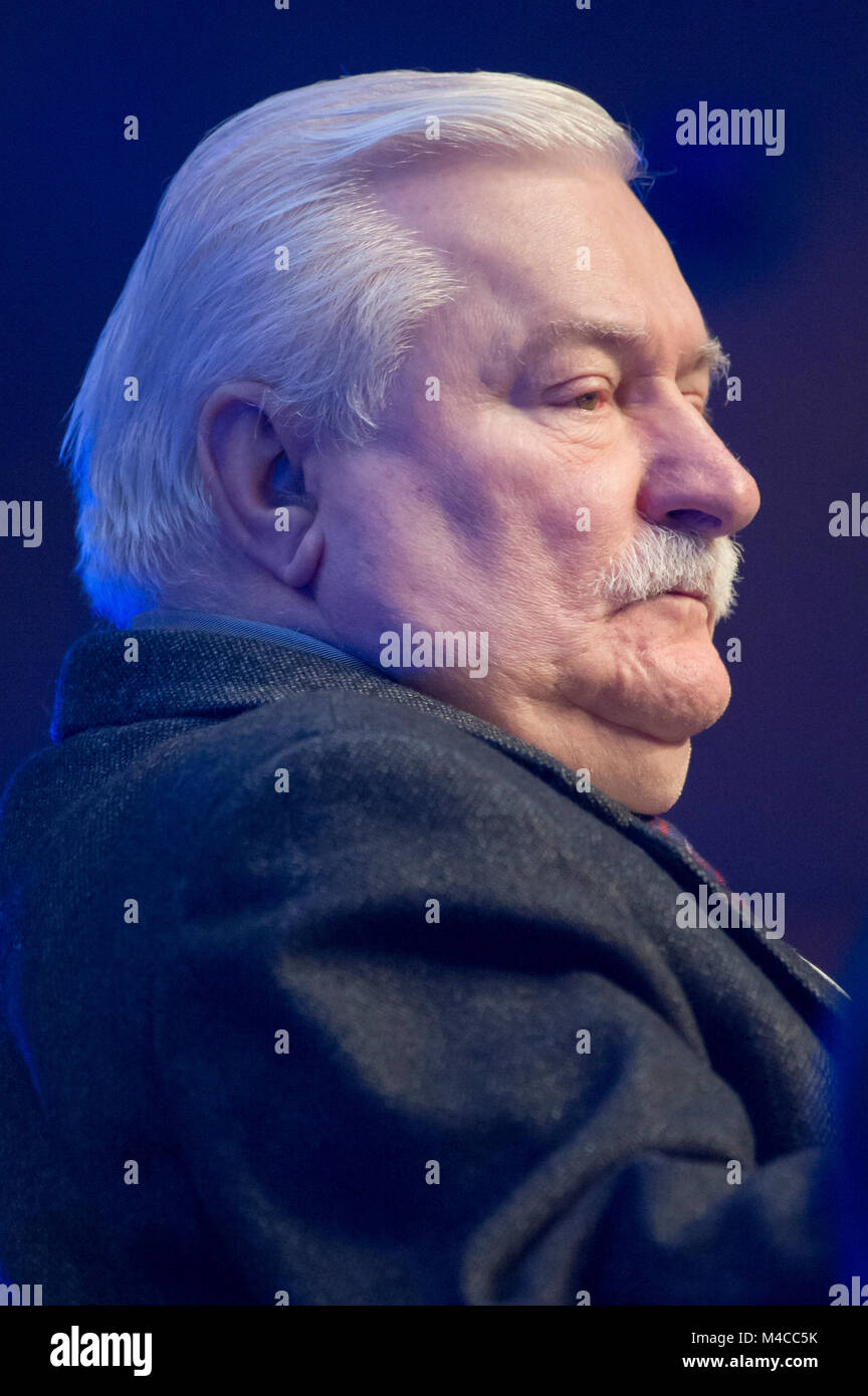 Gdansk, Polonia. 15 Feb, 2018. Lech Walesa durante il Free Media Europei 2018 conferenza di solidarietà europea centro ECS a Danzica, Polonia. Il 15 febbraio 2018 © Wojciech Strozyk / Alamy Live News Foto Stock