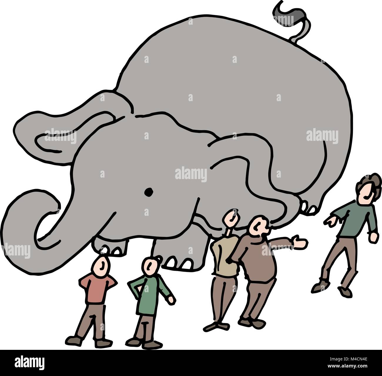 Un'immagine di una comunità di persone l'elefante nella stanza. Illustrazione Vettoriale