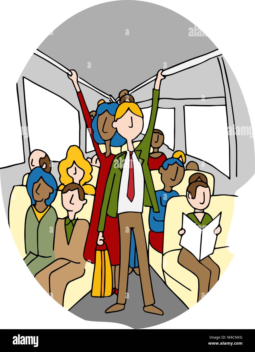 Una immagine di persone su un autobus affollato. Illustrazione Vettoriale