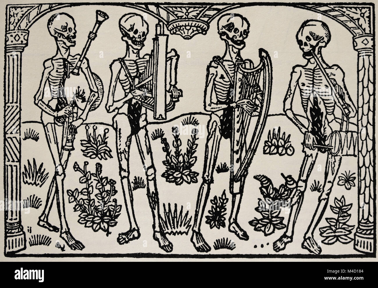 Orchestra di danza di morte. Stampato da Nicolas Le Rouge, 1496. La Francia. Foto Stock