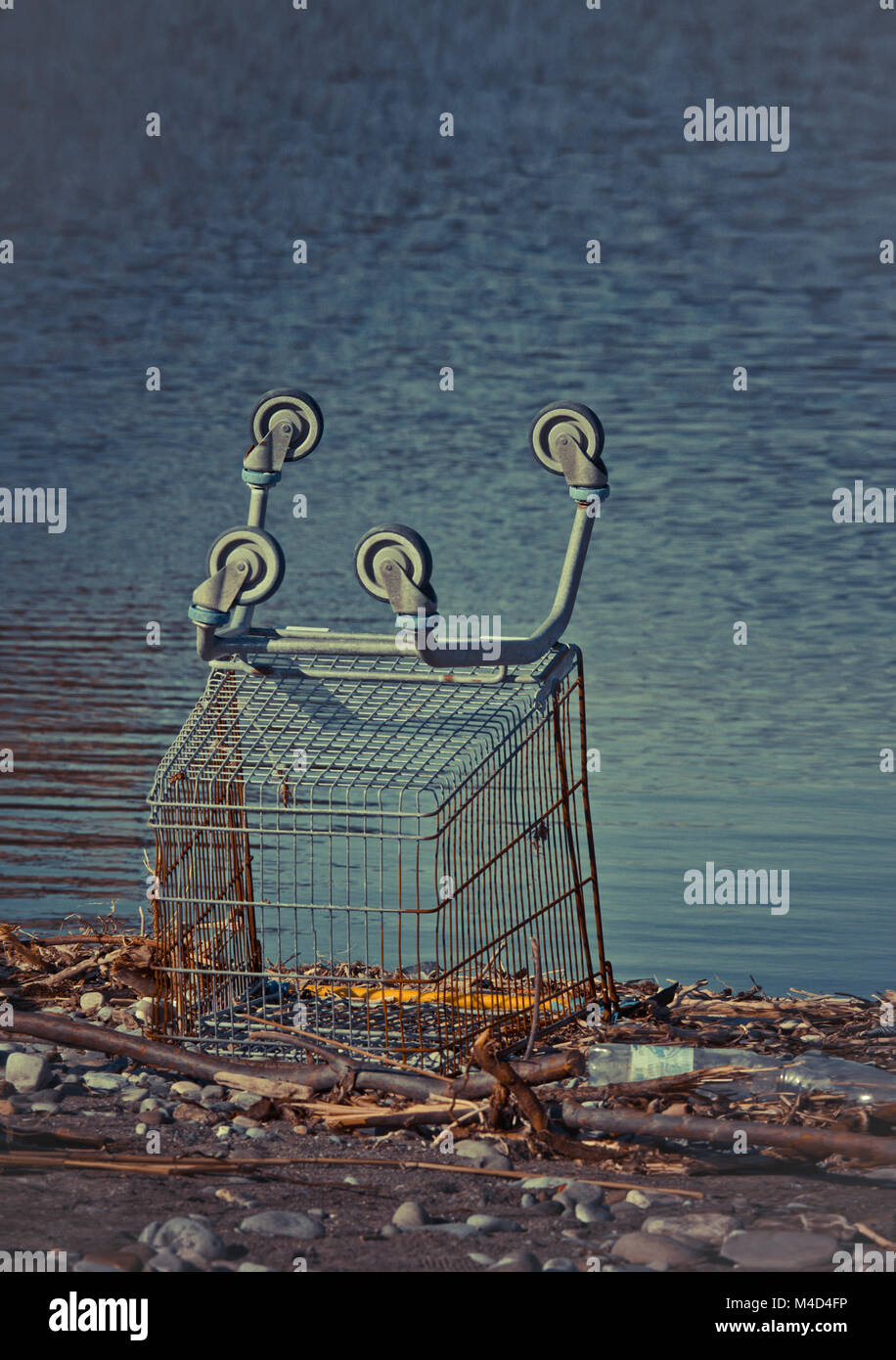 Capovolta carrello di shopping sulla spiaggia Foto Stock