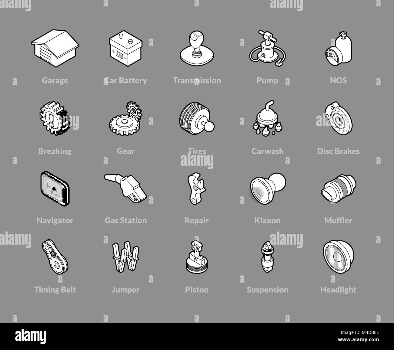 Isometrica icone di contorno impostato Illustrazione Vettoriale