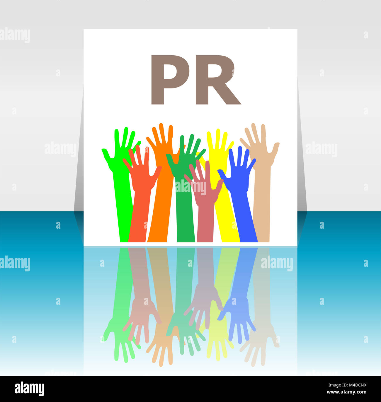 Testo Pr. Relazioni pubbliche. Il concetto di pubblicità . Le mani umane sagome Foto Stock