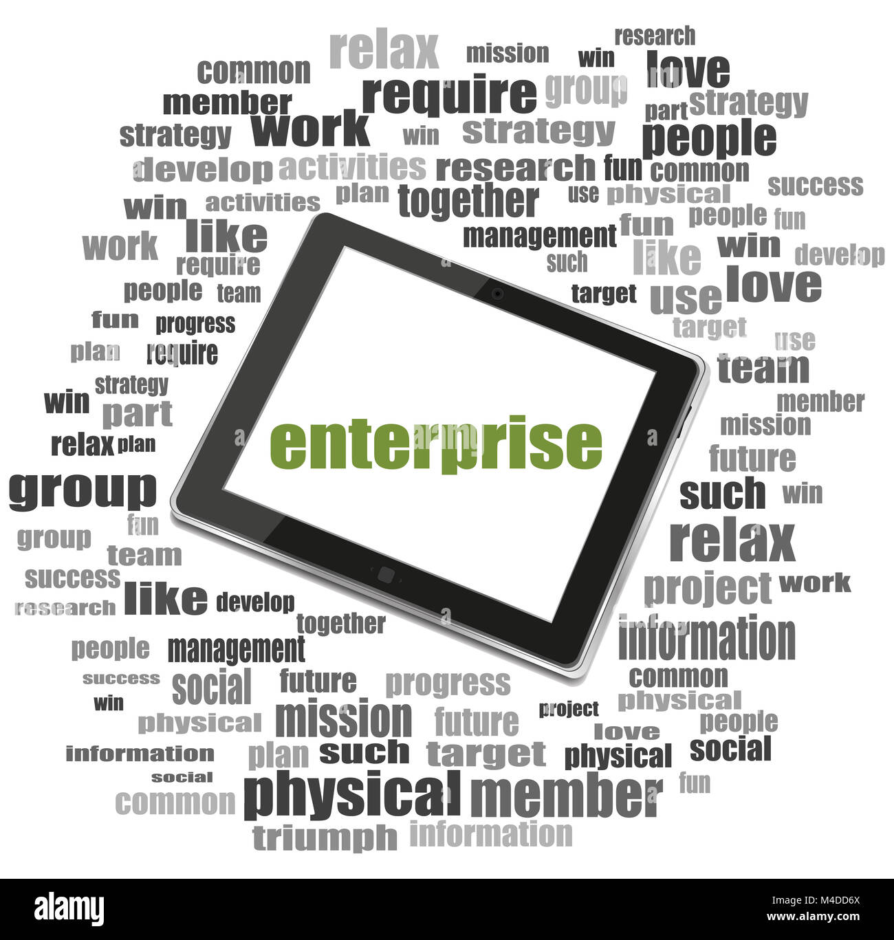 Testo enterprise. Il concetto di business . Tablet PC. Parola collage cloud Foto Stock