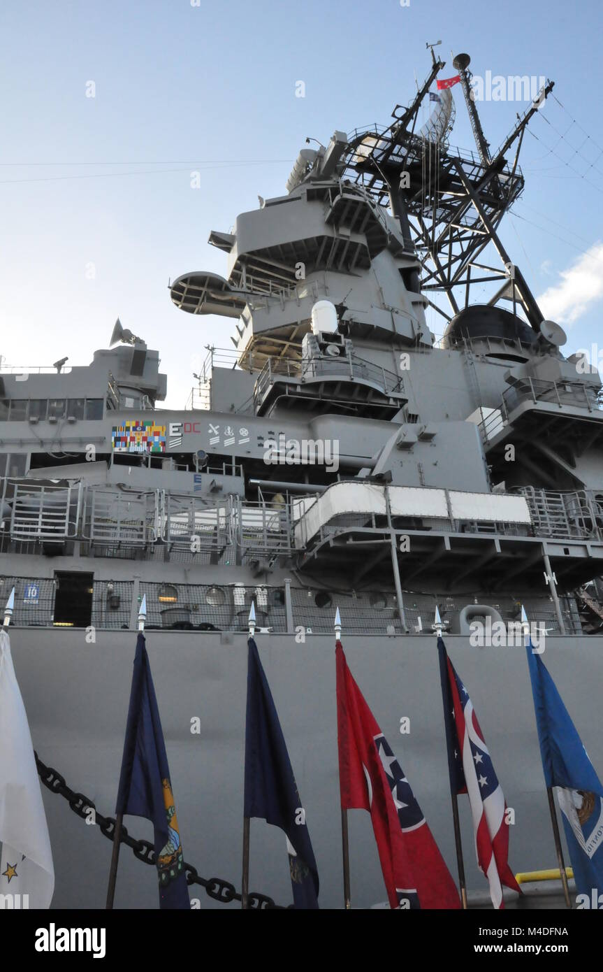 La USS Missouri corazzata a Pearl Harbor nelle Hawaii Foto Stock