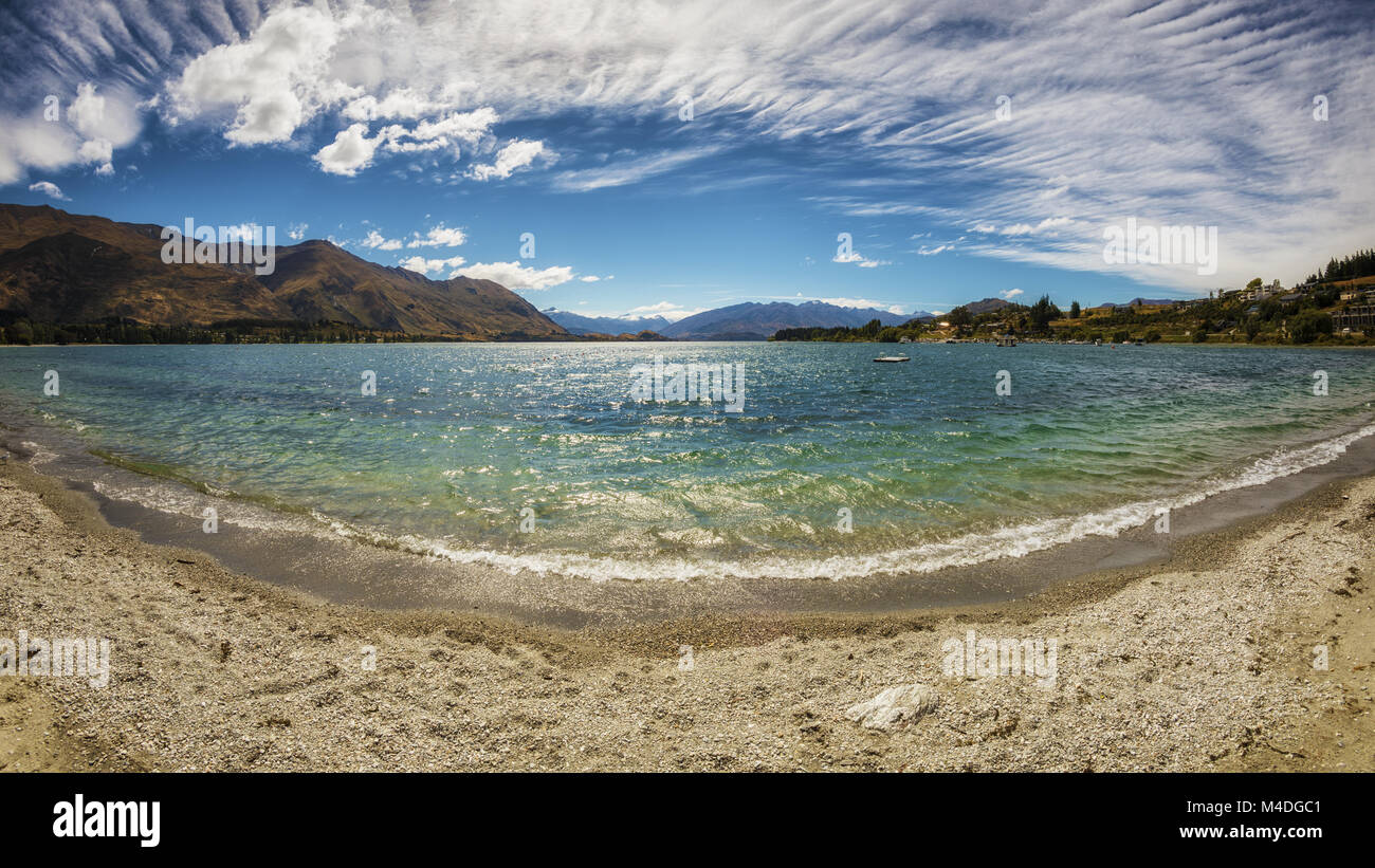 Vista panoramica sul lago Wanaka in Nuova Zelanda Foto Stock