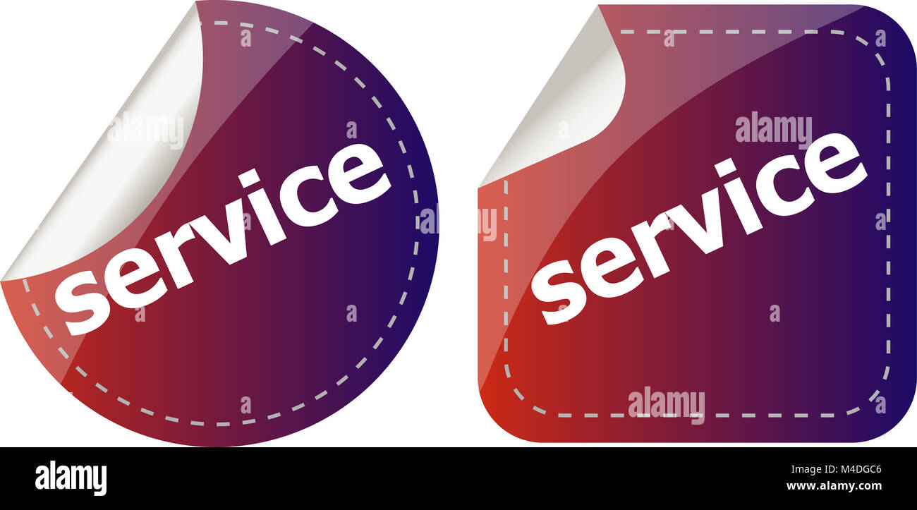 Servizio set di adesivi, web pulsante icona isolato su bianco Foto Stock