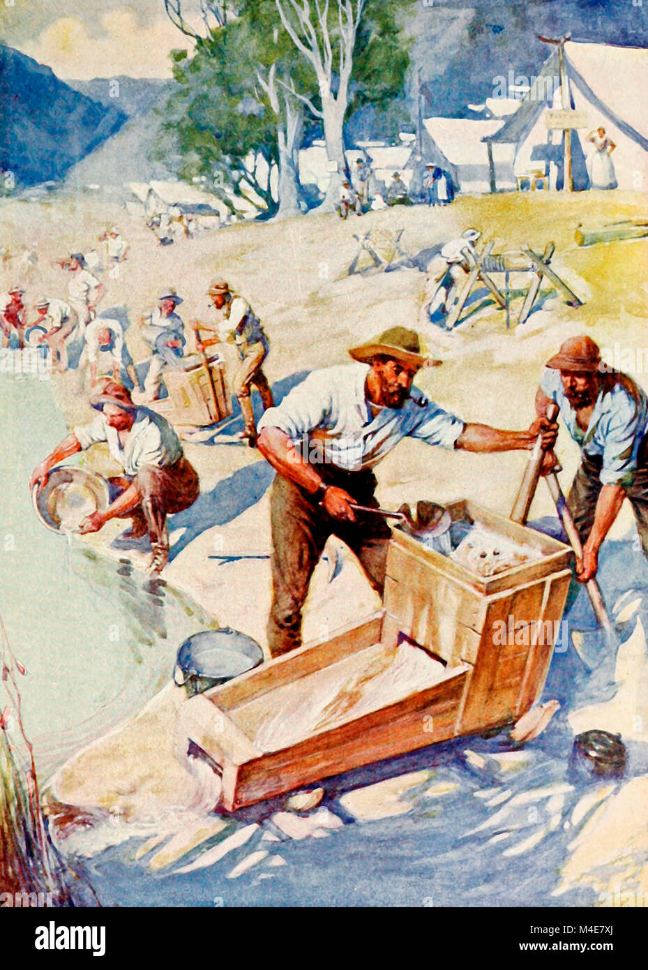 Tutto il giorno il suono del pick e il rombo della culla sono stati ascoltati - Australian Gold Rush Foto Stock