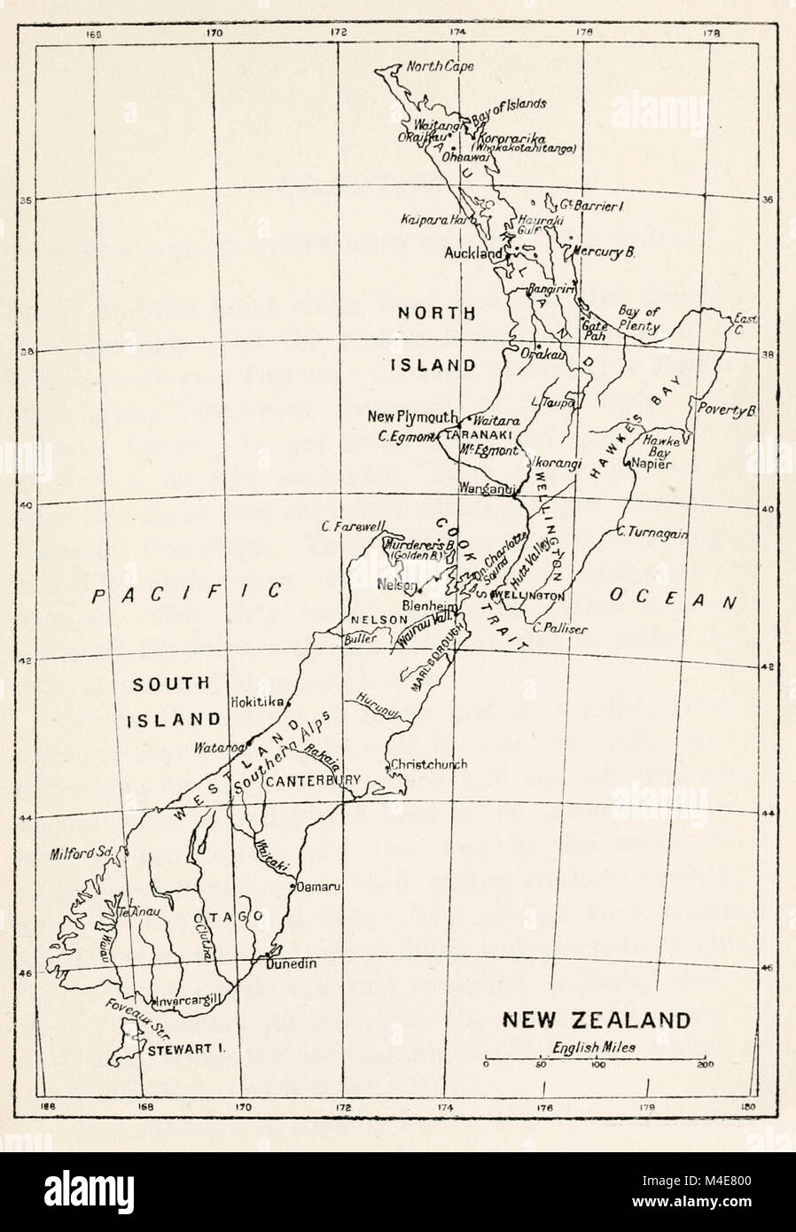 Mappa di Nuova Zelanda, circa 1900 Foto Stock