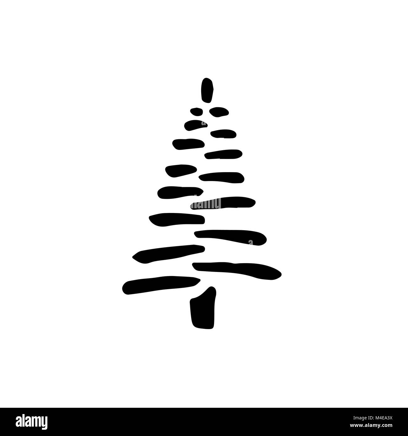 Fir icona nera. Silhouette ad albero. Piatto elemento isolato. Bianco e nero illustrazione vettoriale. Illustrazione Vettoriale
