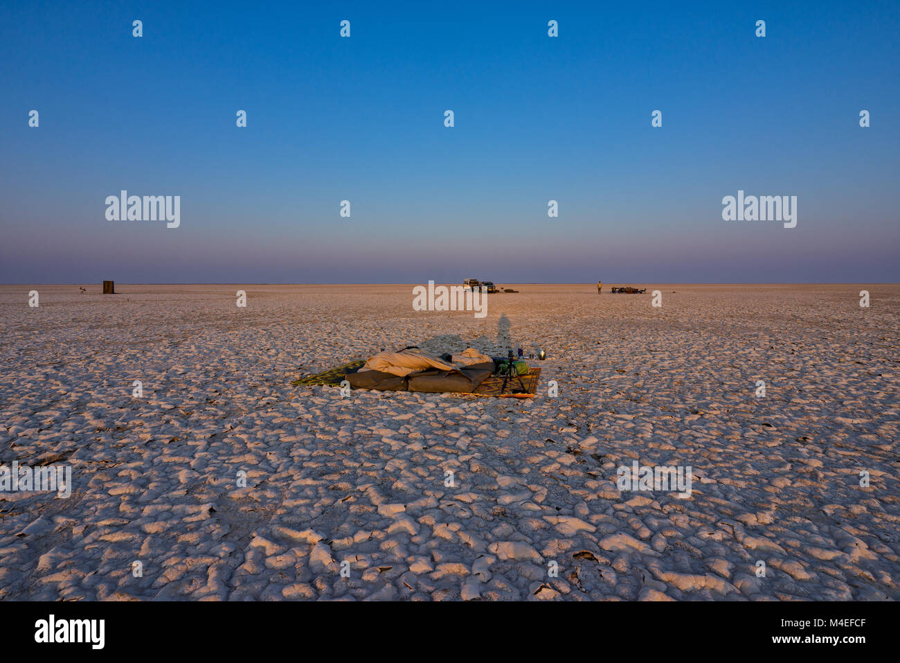 Alba sopra le saline di Makgadikgadi, Botswana Foto Stock