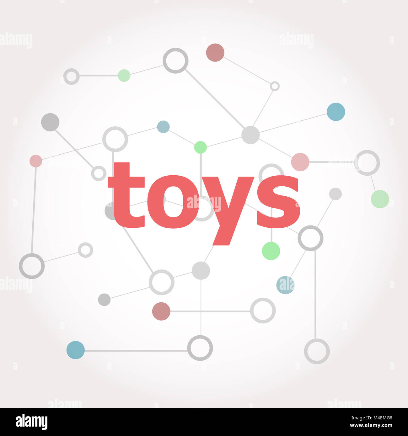 Giocattoli di testo. Concetto di marketing . Linee collegate con punti. Foto Stock