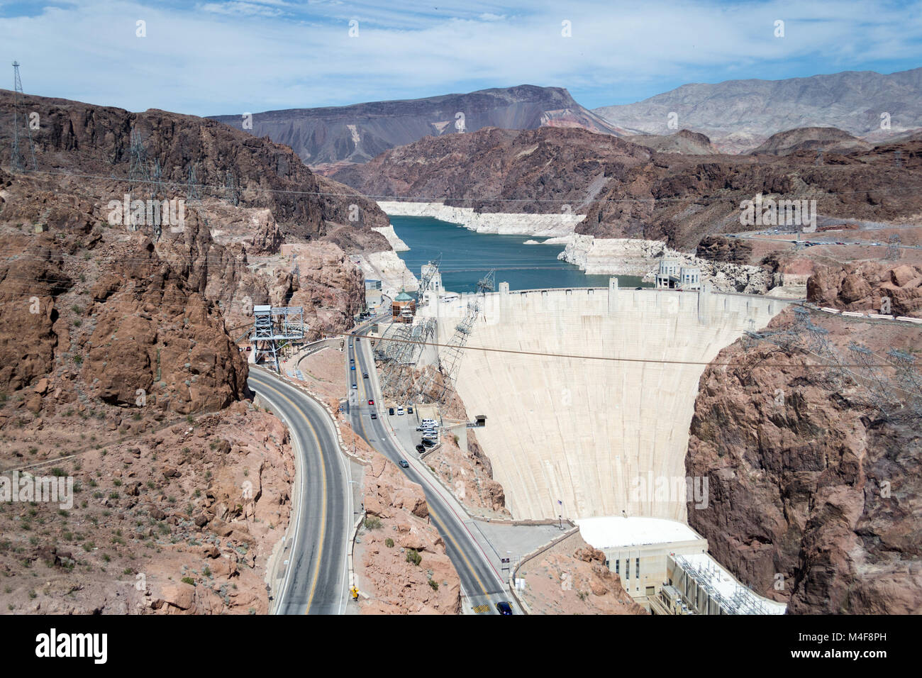 La diga di Hoover dal ponte di bypass Foto Stock