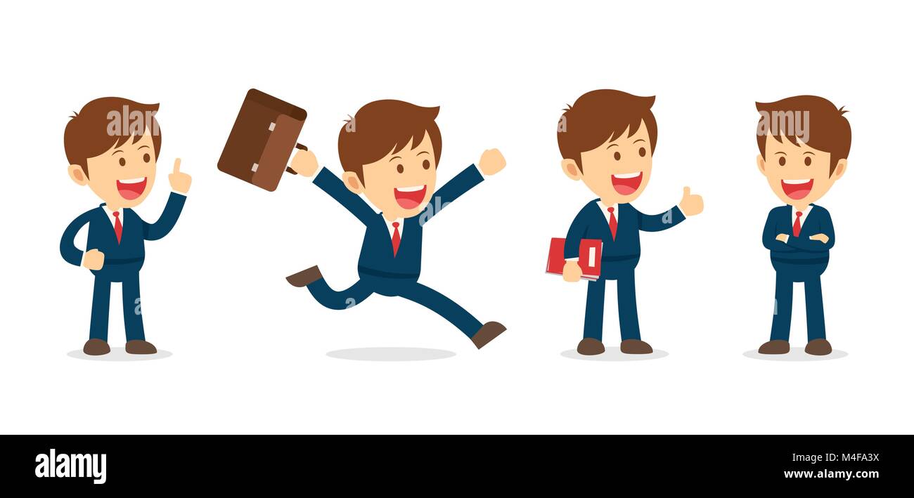 Set di imprenditore lavora character design. Ufficio piana cartoon illustrazione sfondo isolato. Illustrazione Vettoriale
