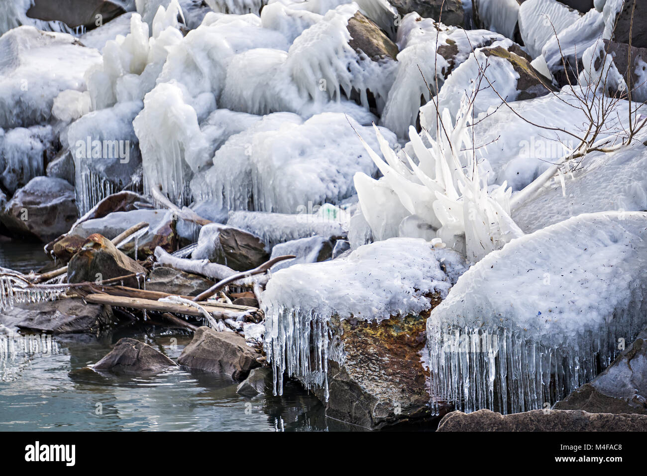 Congelati scene invernali sui grandi laghi Foto Stock