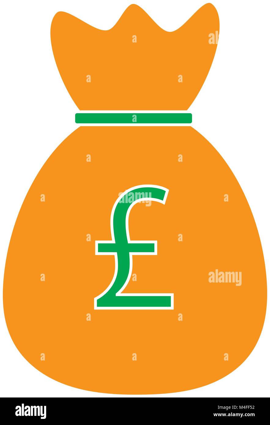 Libbra o lira sterlina icona valuta o vettore logo su un sacco di denaro. Simbolo per il Regno Unito o la Gran Bretagna e la banca di Inghilterra, bancario o britannico Illustrazione Vettoriale