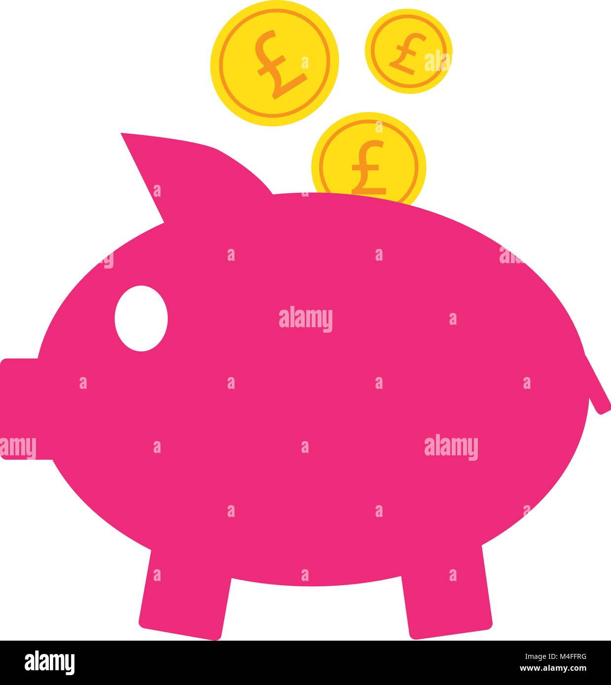 Sterlina icona valuta o vettore logo sulle monete inserendo un salvadanaio. Simbolo per il Regno Unito o la Gran Bretagna e la banca di Inghilterra, bancario o Br Illustrazione Vettoriale