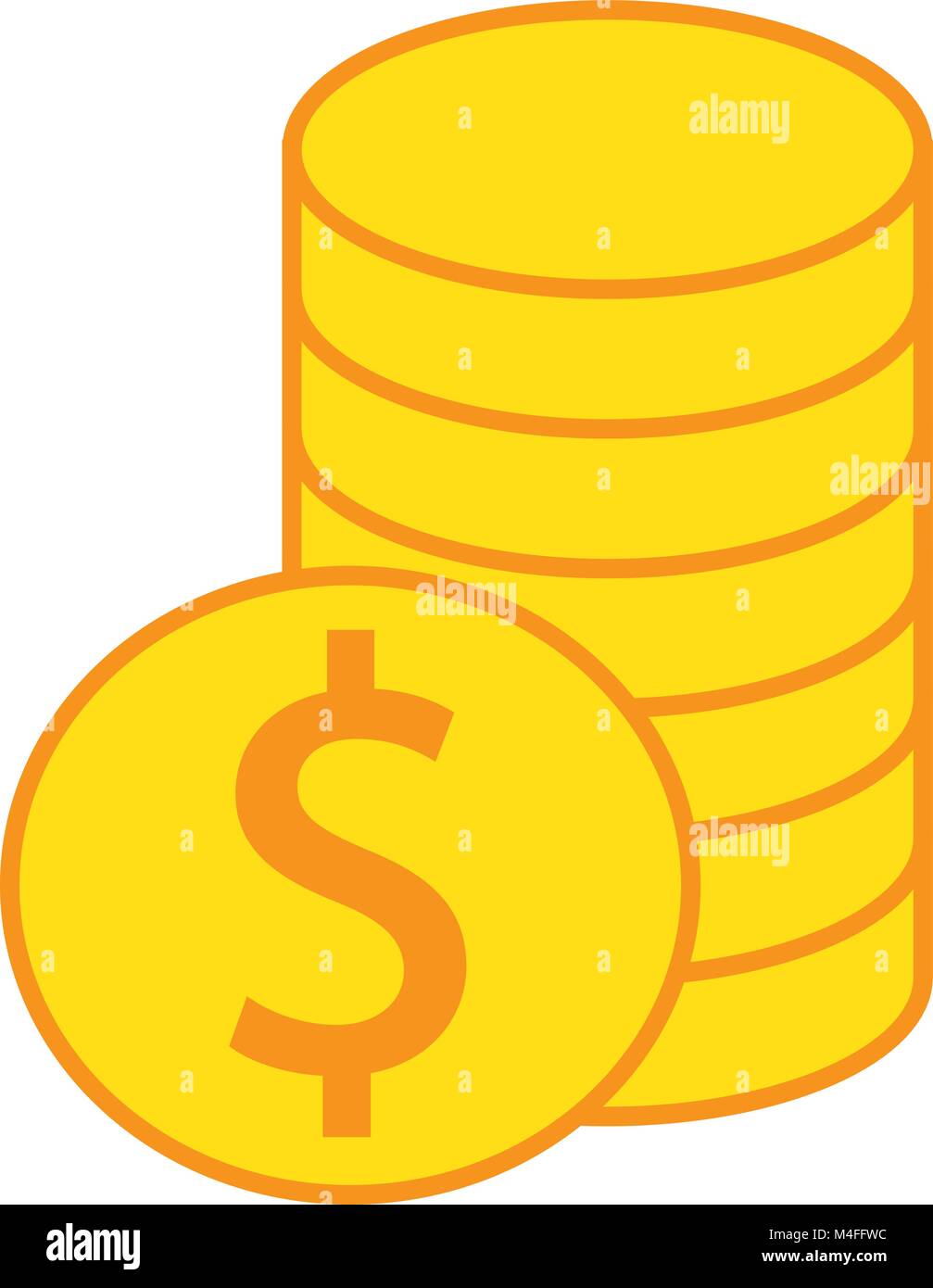 Dollar icona valuta o vettore logo su una pila di monete stack. Simbolo per gli Stati Uniti d'America bank, bancario o delle finanze americano. Illustrazione Vettoriale