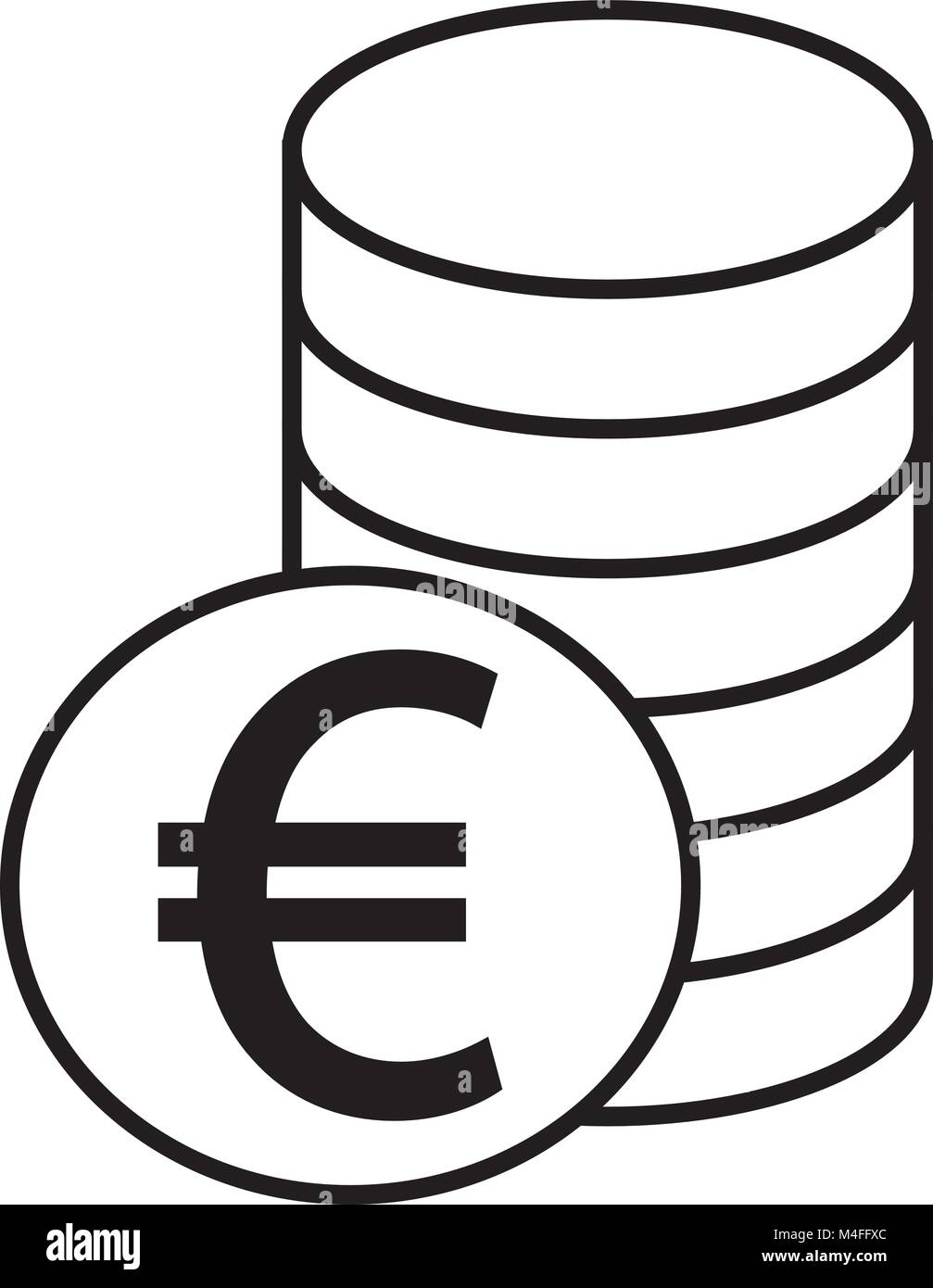 Valuta Euro icona o vettore logo su una pila di monete stack. Simbolo di Unione europea banca, bancarie o Europa finanze dell area dell euro Illustrazione Vettoriale