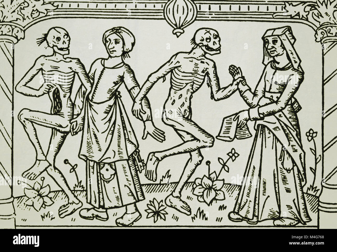 Danza di morte delle femmine. Stampato da Antoine Verard, Francia 1486. Foto Stock