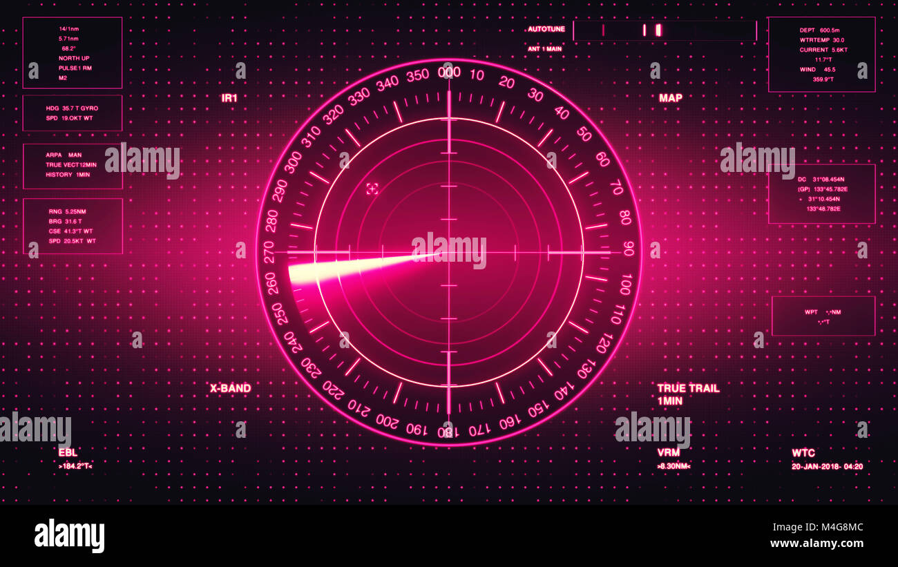 Schermata sonar per sottomarini e navi. Radar Sonar con l oggetto sulla mappa. Il futuristico HUD MONITOR DI NAVIGAZIONE Foto Stock