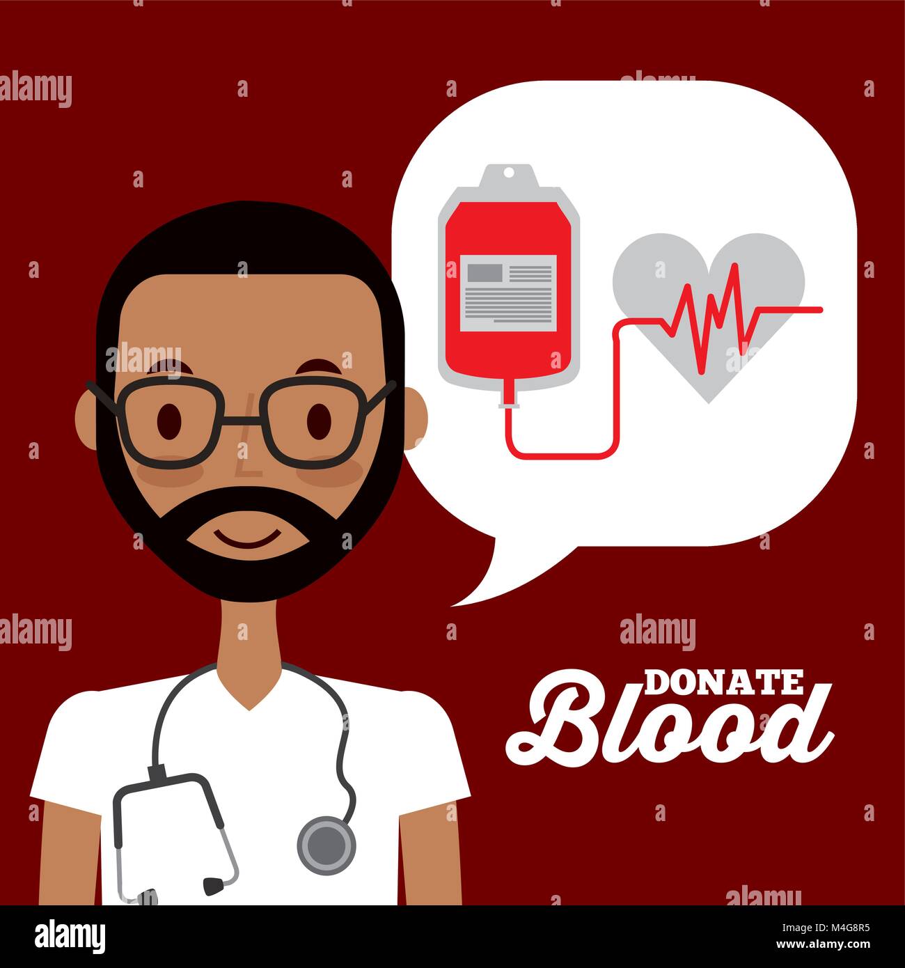 Medico discorso bolla e la sacca di sangue tasso di cuore campagna di donazione Illustrazione Vettoriale