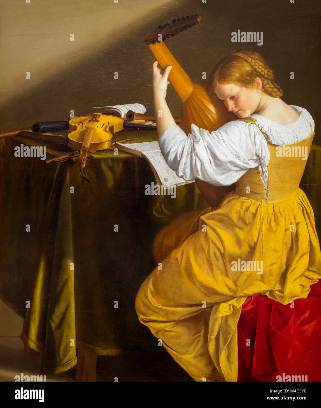 Il liuto Player, Orazio Gentileschi, circa 1615, National Gallery of Art di Washington DC, USA, America del Nord Foto Stock