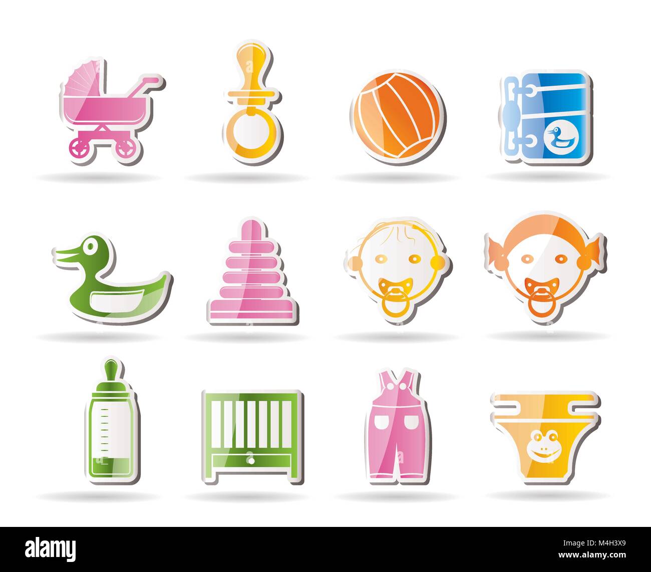 Semplice Bambino, Baby e Baby Online Shop icone - Vettore icona impostare Illustrazione Vettoriale