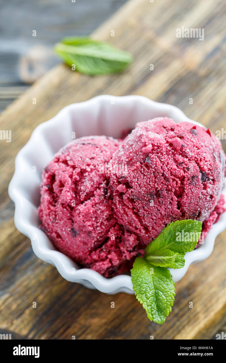 Berry gelato di ribes nero e foglie di menta. Foto Stock