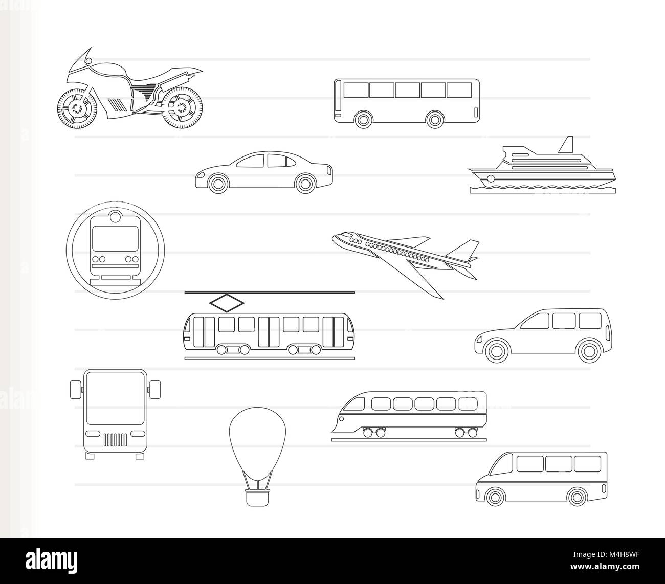 Viaggi e trasporti di persone icone - vettore icona impostare Illustrazione Vettoriale