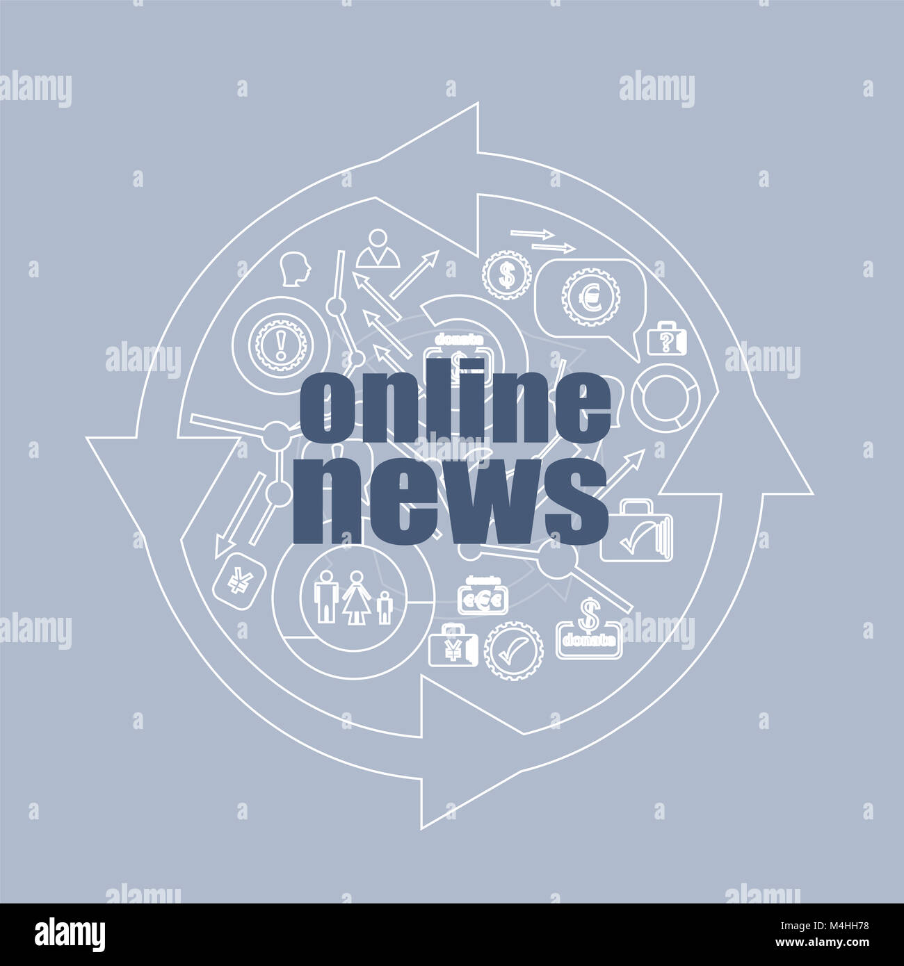 Testo Online News. Premere il concetto . Icona e pulsante set Foto Stock