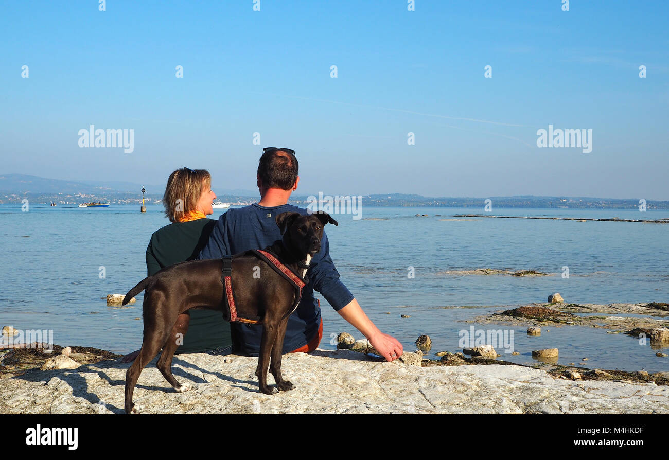 Coppie con il cane Foto Stock