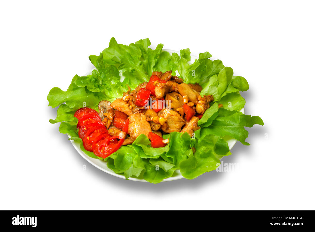 Champignon con pomodoro e peperone con lattuga su sfondo bianco Foto Stock