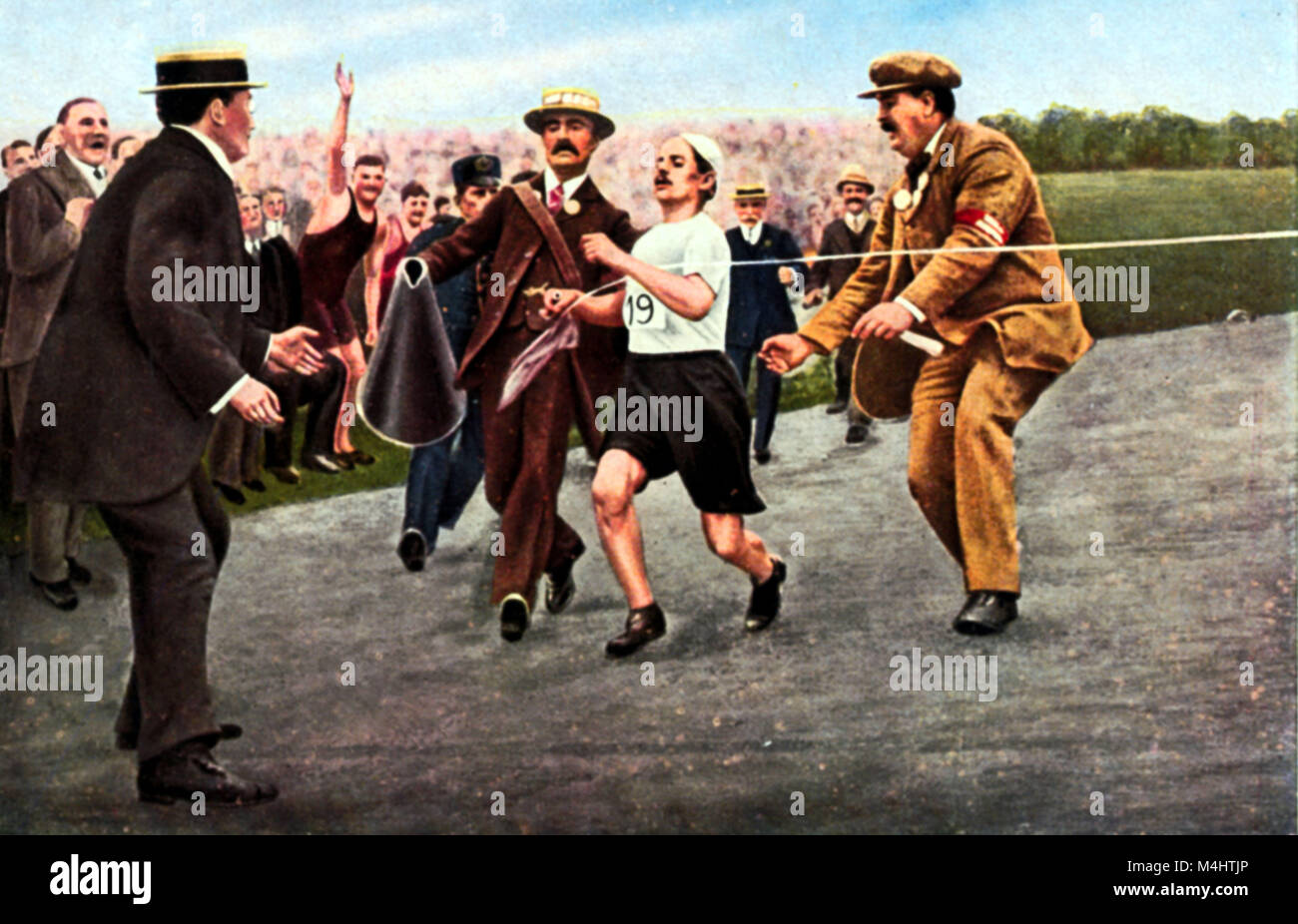 Atletica, Dorando Pietri al traguardo, maratona, Olymic Giochi 1908 a Londra, Gran Bretagna Foto Stock