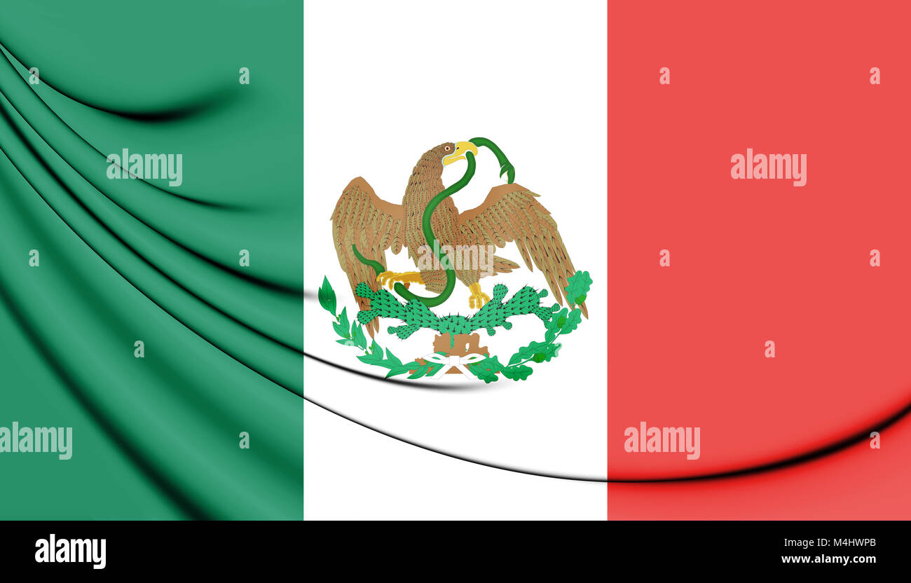 3D Bandiera del Messico (1823-1864, 1867-1893). 3D'illustrazione. Foto Stock